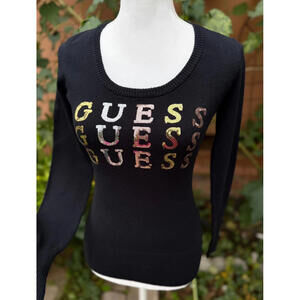 Guess Black Knit Gold Sequins Sweater Women’s Size S